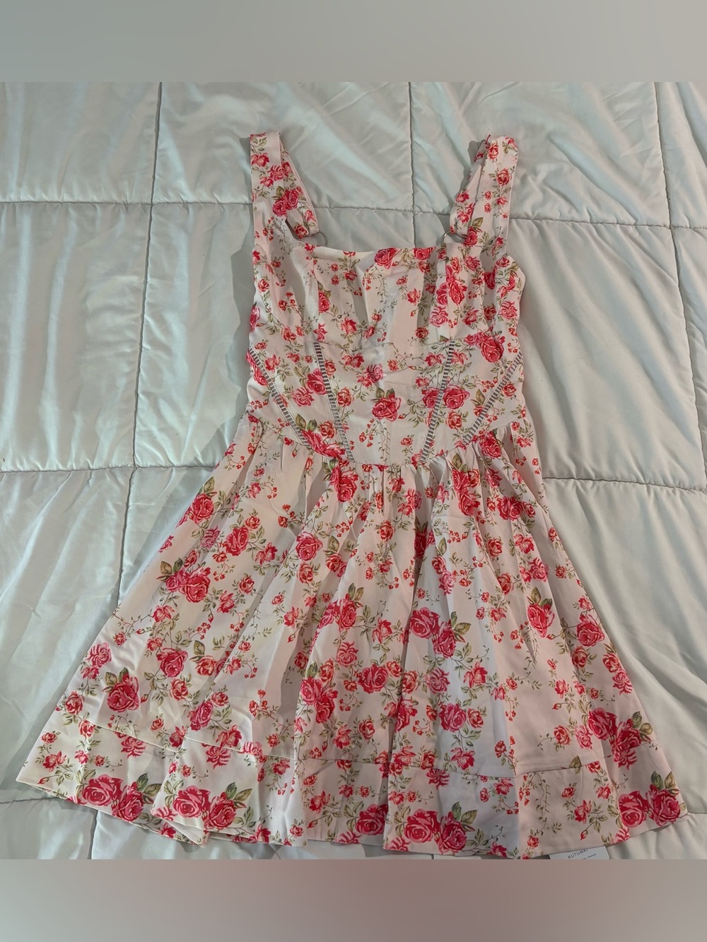 Girls White Sundress with Pink Rose Floral Print